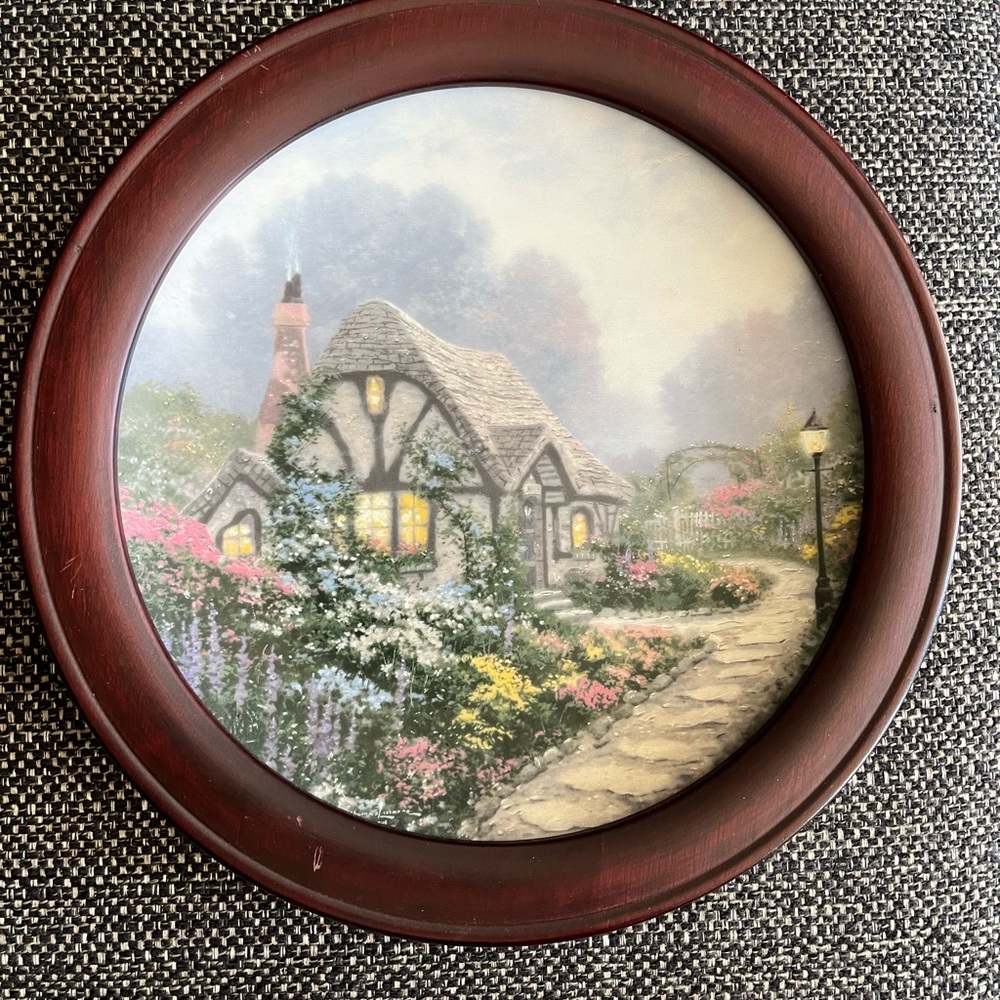 Thomas Kinkade Chandler's Cottage Plate with Van Hygan & Smythe Dark Brown Frame